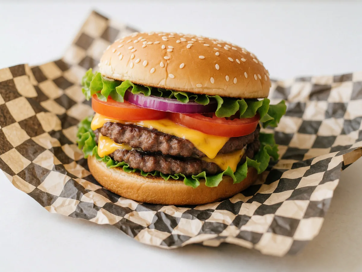 Cookout Big Double Burger with two char-grilled patties, cheese, lettuce, tomato and onion
