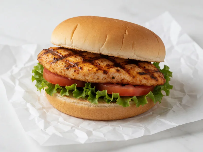 Cookout Cajun Style Chicken Breast sandwich with Cajun seasoning, lettuce and tomato