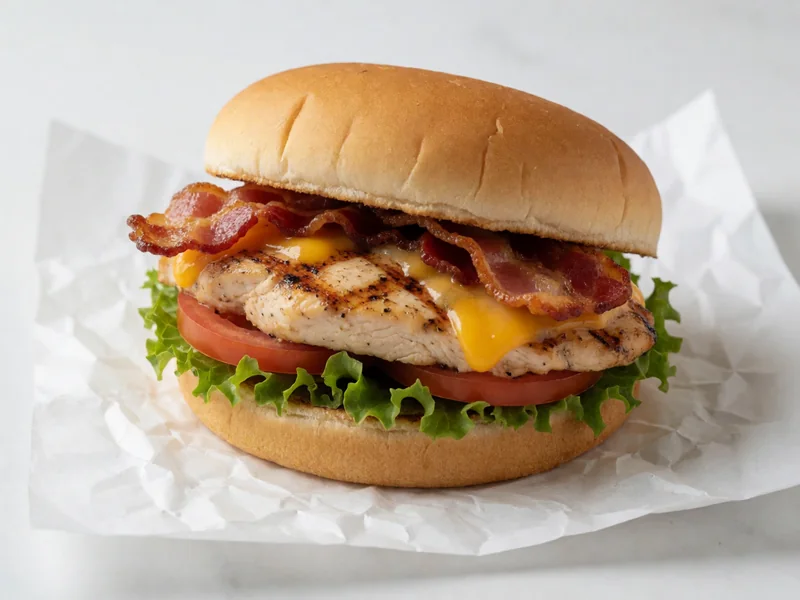 Cookout Club Style Chicken Breast sandwich with bacon, cheese, lettuce and tomato