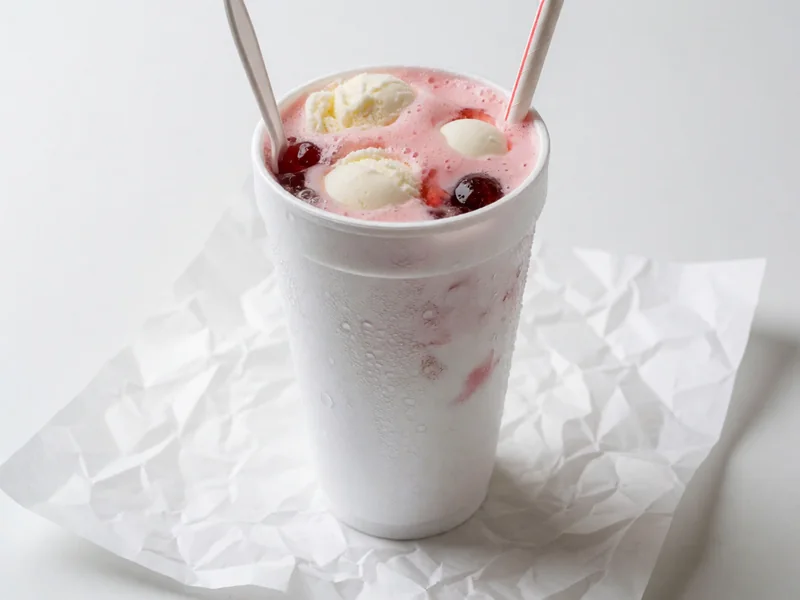 Cookout Cheerwine Float with vanilla ice cream in a white foam cup