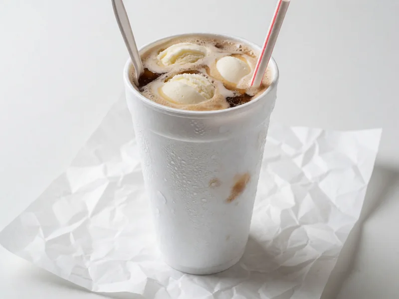 Cookout Coke Float with vanilla ice cream in a white foam cup
