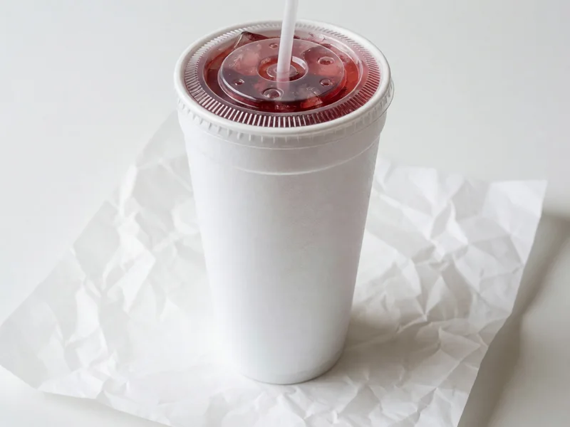 Large Cookout Cheerwine in a white foam cup with a lid and straw