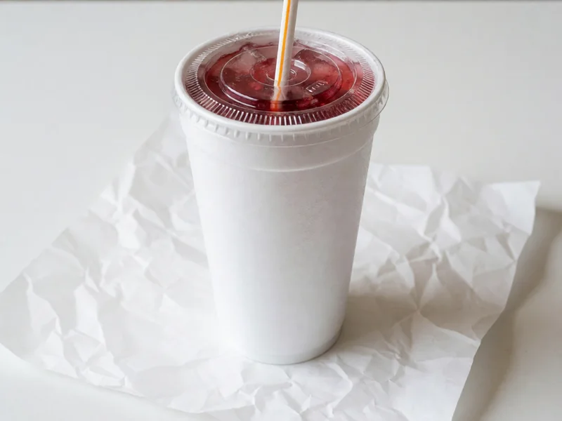 Regular Cookout Cheerwine in a white foam cup with a lid and straw