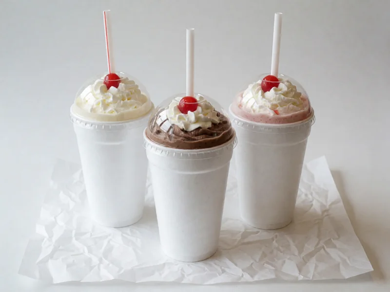 Cookout milkshakes in vanilla, chocolate and strawberry with whipped cream and cherries