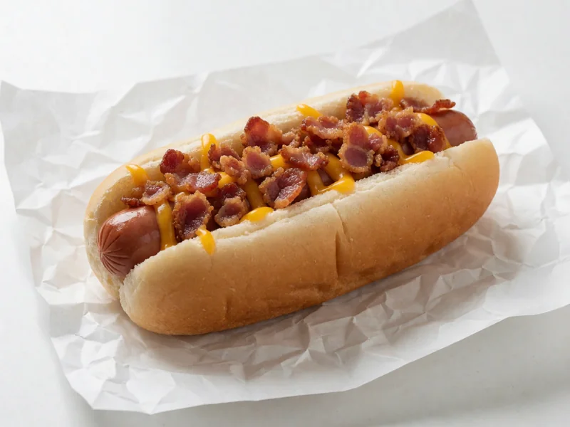 Cookout Bacon Cheddar Hot Dog topped with crumbled bacon and cheddar