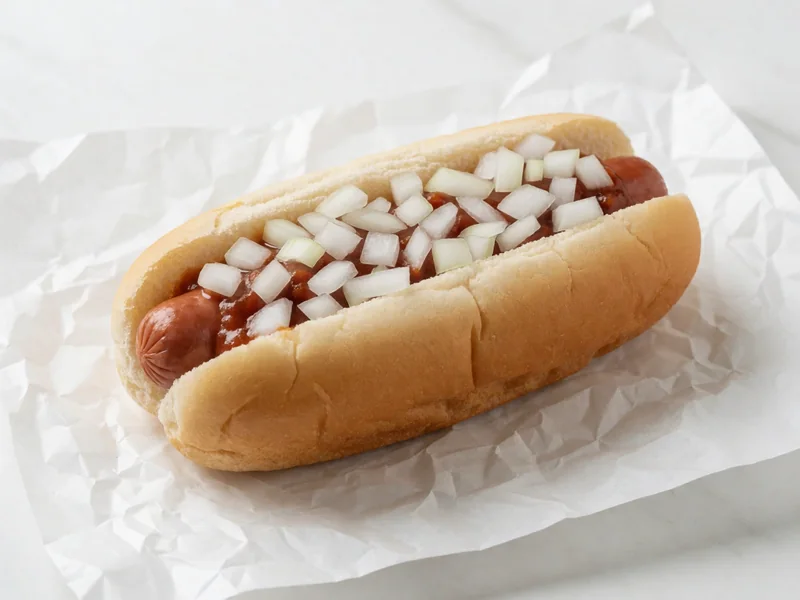 Cookout Chili Dog topped with chili and diced onions