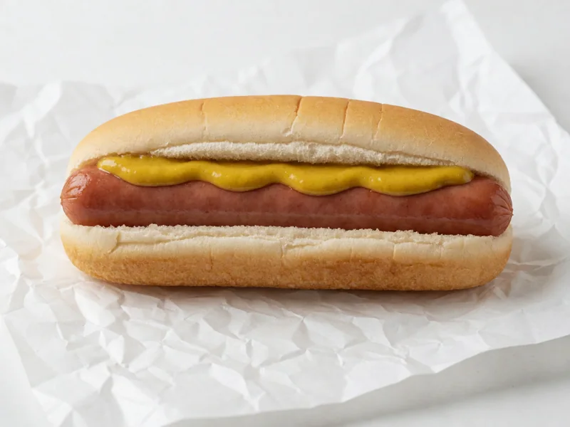 Cookout plain hot dog in a soft bun with a stripe of mustard