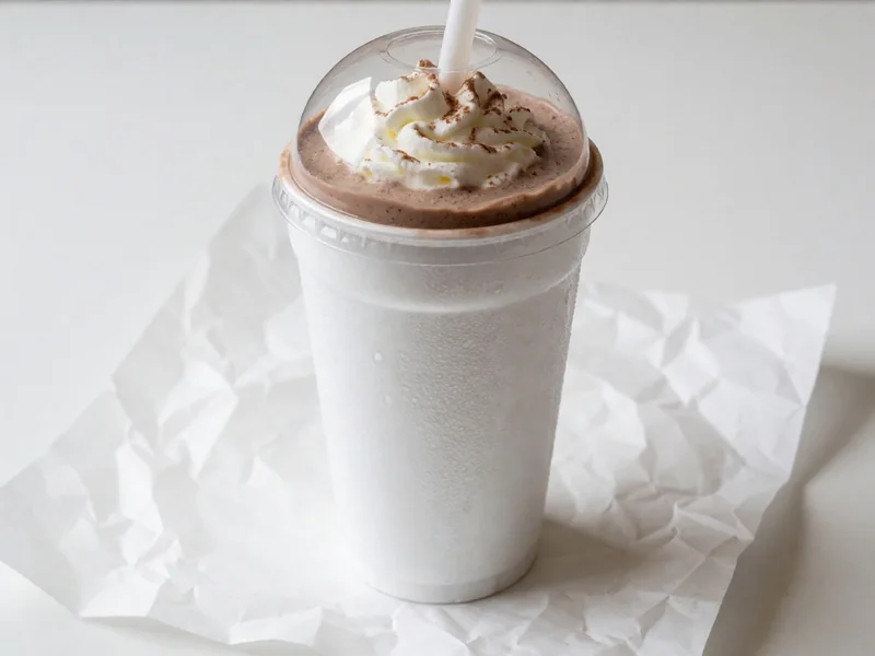 Cookout Chocolate Malt milkshake topped with whipped cream under a clear dome lid, with a wide straw