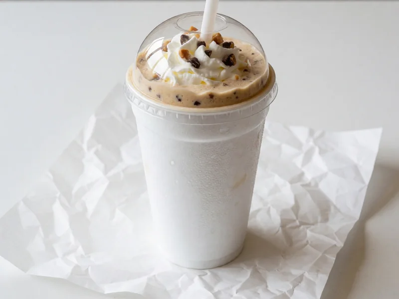 Cookout Heath Toffee milkshake topped with whipped cream under a clear dome lid, with a wide straw