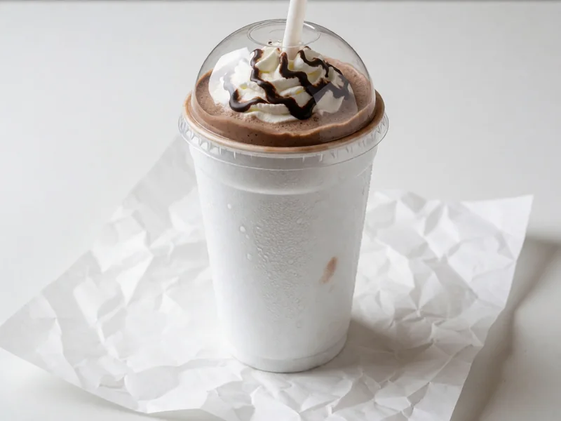 Cookout Mocha milkshake topped with whipped cream under a clear dome lid, with a wide straw