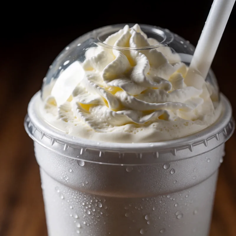 Cookout close-up: a thick milkshake with whipped cream and a wide straw