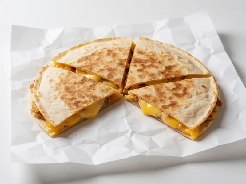 Cookout Cheese Quesadilla cut into four wedges with melted cheese