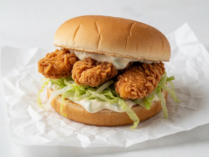 Cookout Chicken Strip Sandwich with crispy strips, shredded lettuce and tartar sauce