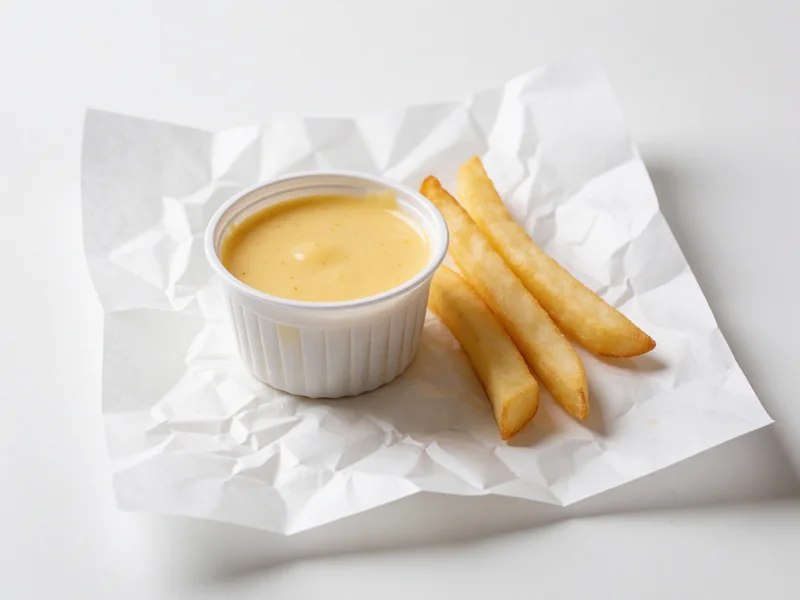 Cookout cheese sauce in a cup with french fries