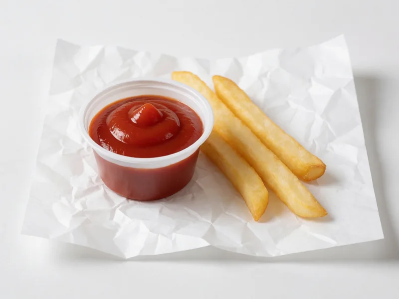 Cookout ketchup in a dipping cup with french fries
