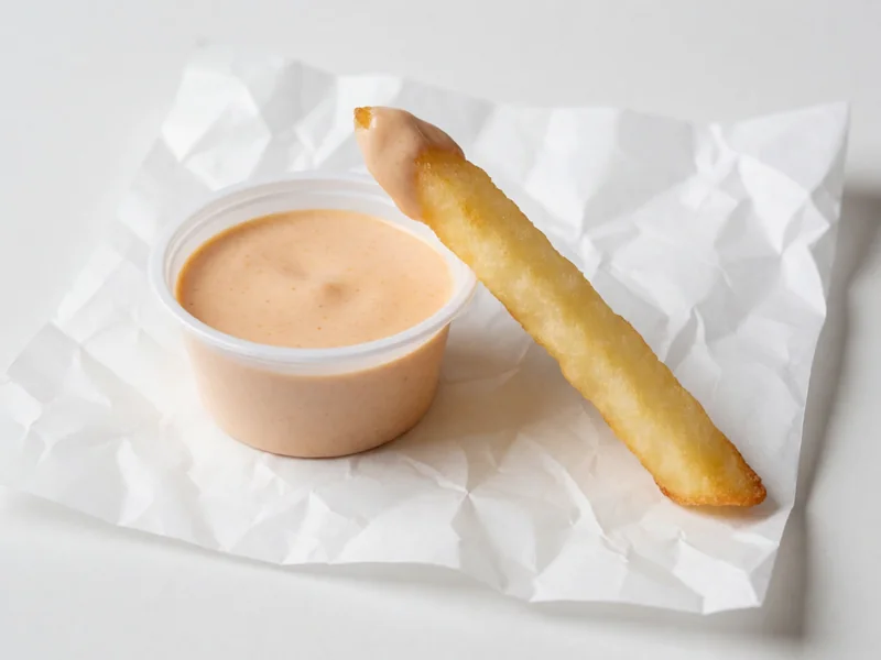 Cookout Sauce in a dipping cup with a french fry