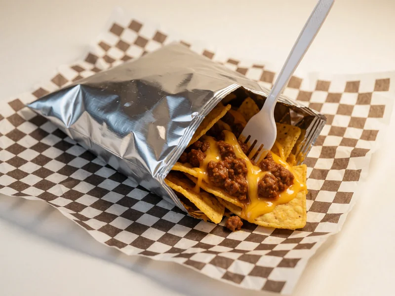 Cookout Walking Taco in an open chip bag with chili and cheese