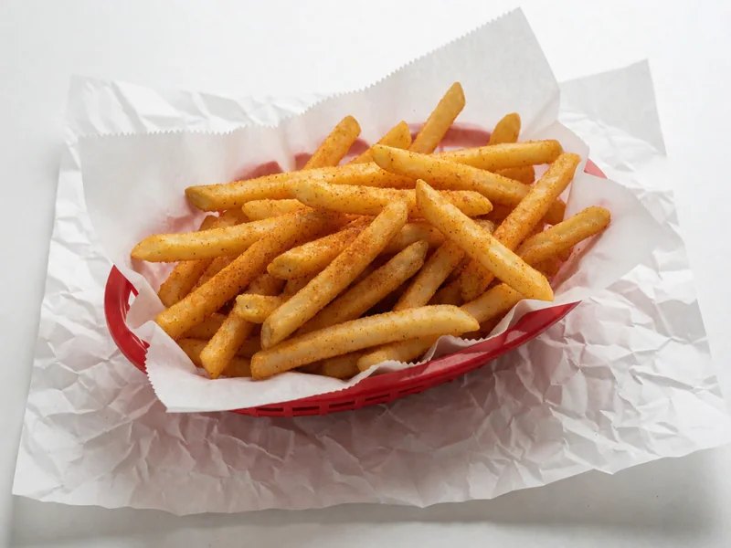 Cookout Cajun Fries dusted with Cajun seasoning in a red basket