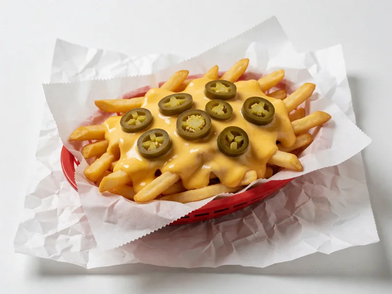 Cookout Jalapeño Cheese Fries with cheese sauce and sliced jalapeños