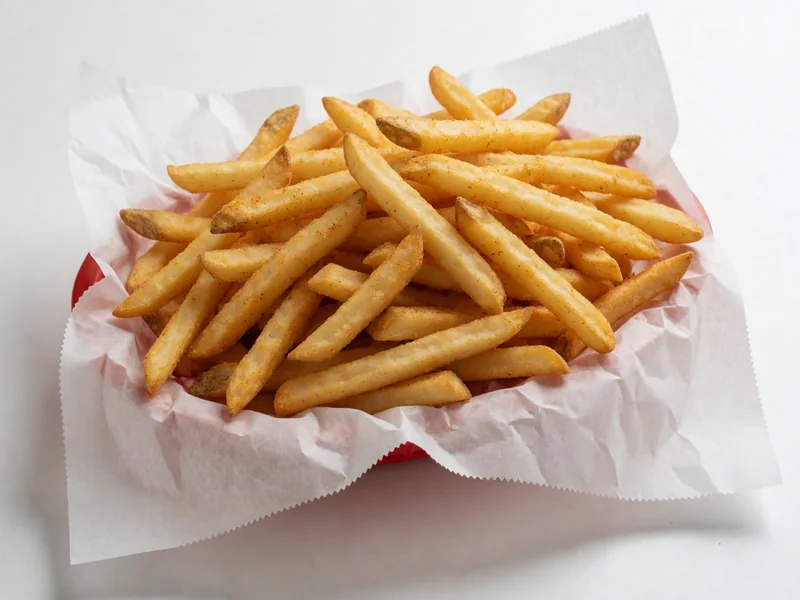 Large order of Cookout seasoned fries in a red basket