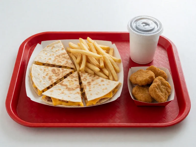 Cookout Junior Tray with a quesadilla, fries, nuggets and a small drink